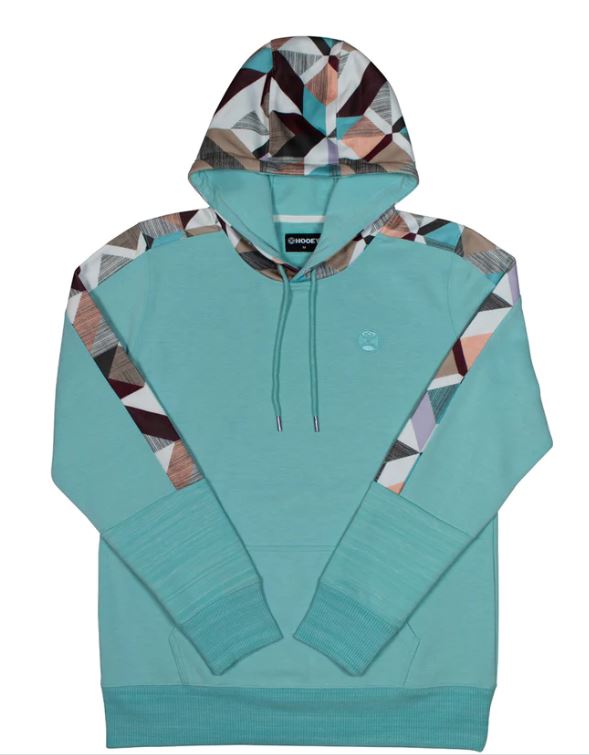 CLHH1199TQ Turquoise Ladies Hoodie "Canyon" Multi Color Etched Tile Shape Taping w/ Internal Phone Pocket