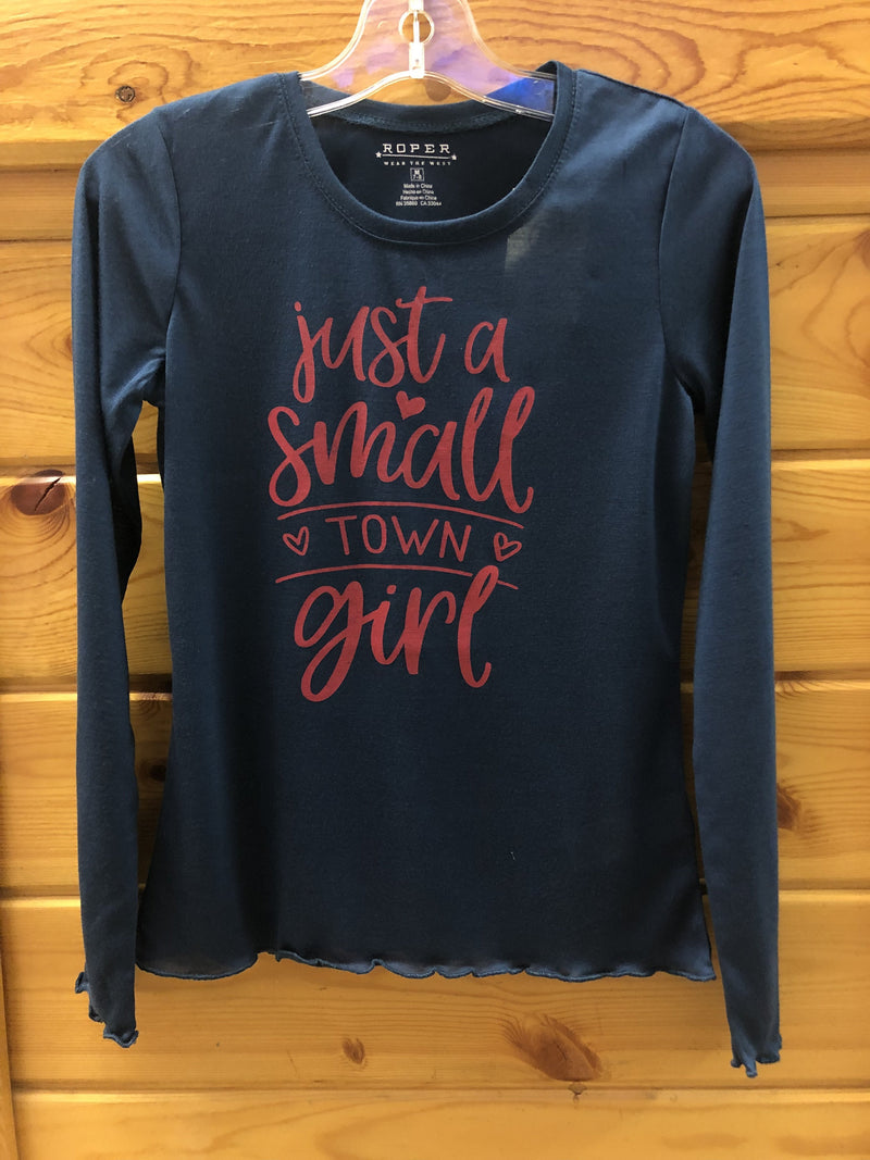 CL03-009-0513-6118-M-Nvy Blue Girls Roper Jersey L/S "Just a Small Town Girl"