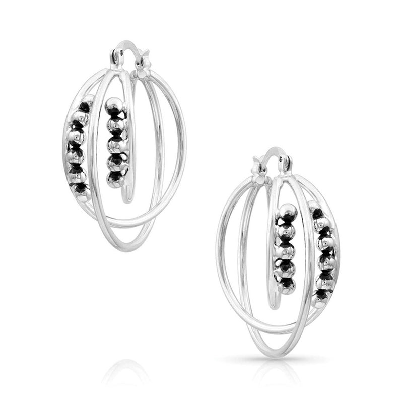 BGER4319 Earrings - Beaded Silver Triple Hoop
