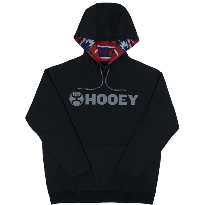 CLHH1177BLK-L-Black Hooey "Lock Up" Hoodie w/Multi Pattern Hood Grey Logo