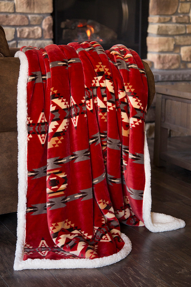 BGJP529 Plush Throw Red SW Pattern