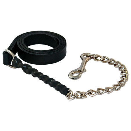 ACLEAD-BK-COMP-NI Show Halter Lead Leather/Covered Chain BLK
