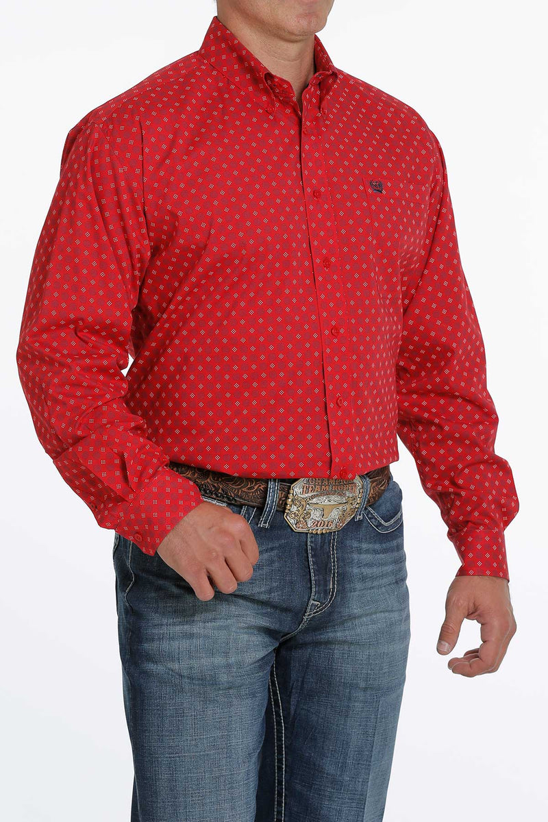 CLMTW1105280-2XL-Red Cinch Shirt L/S Geo Print Stretch