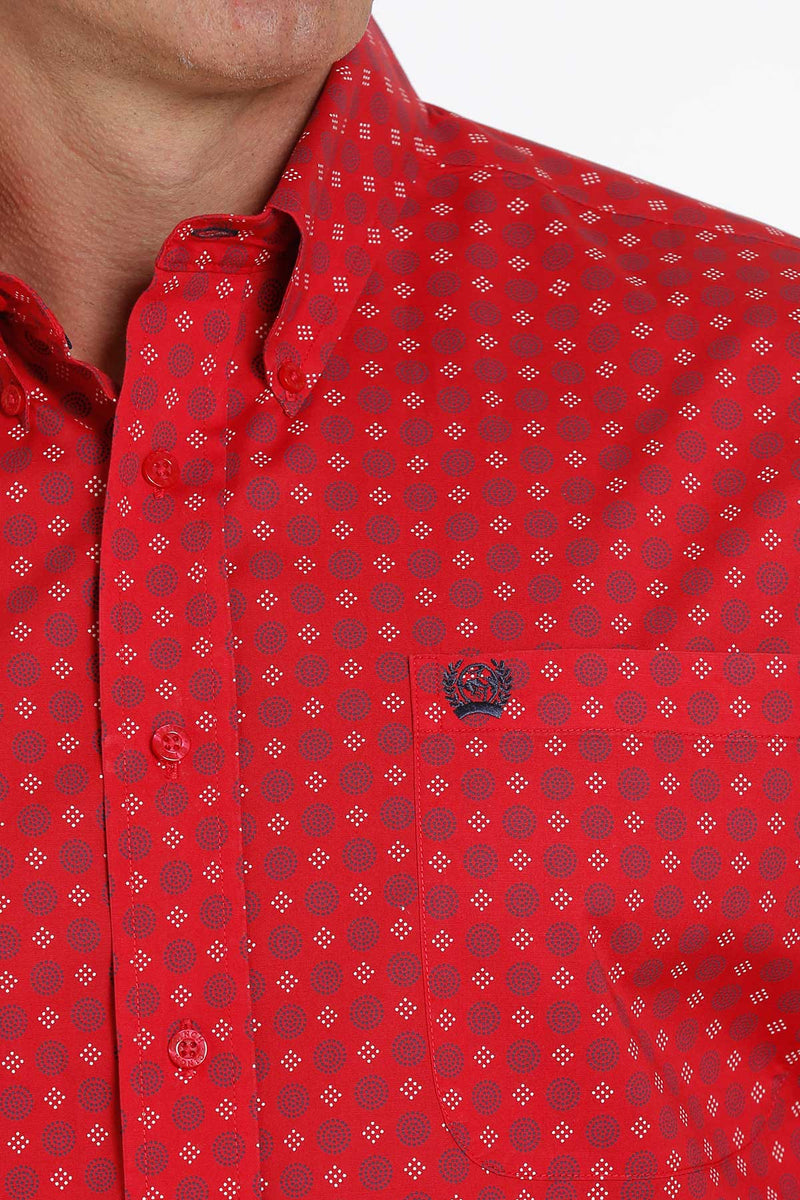 CLMTW1105280-M-Red Cinch Shirt L/S Geo Print Stretch