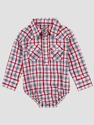 CLPQ4018R-12M Baby Cowboy Diaper Shirt - Red/White Plaid