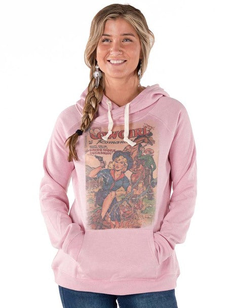 CLSIG2218-L-Pink Sweatshirt Pullover "Vintage Cowgirl Tuff Romance" Graphic