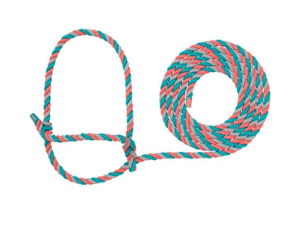 AC35-7900--H38 Halter Rope Cattle - Coral/Grey/Teal