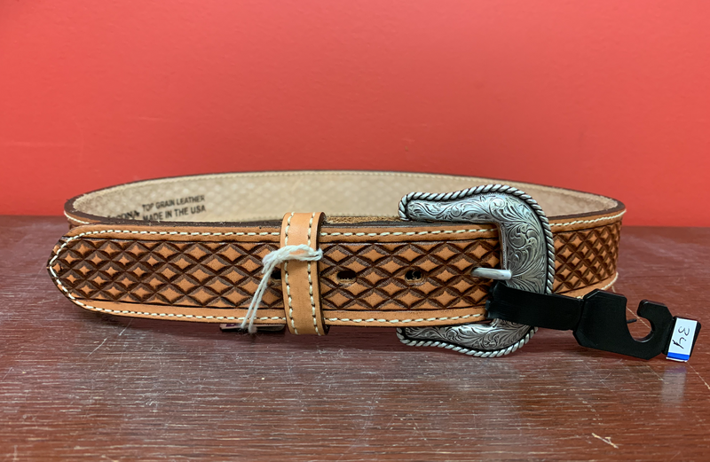 CLN2300348-34 Belt - Mens Brown Leather Tooled
