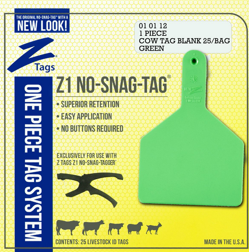 ACNZCOW-Cow-Green New Z Cow Tags Blank 25's