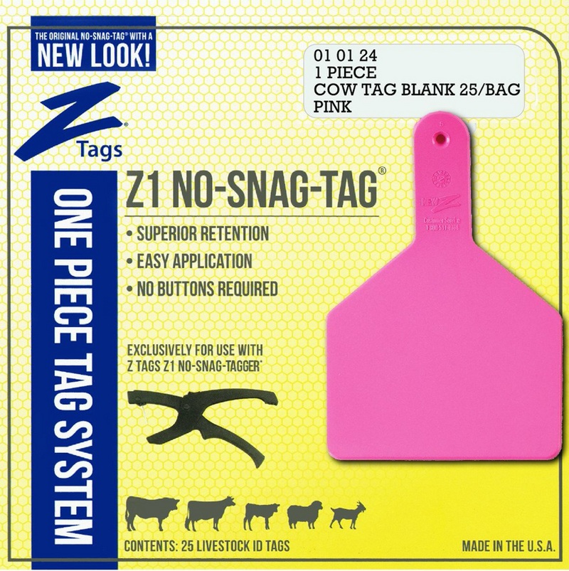 ACNZCOW-Cow-Pink New Z Cow Tags Blank 25's