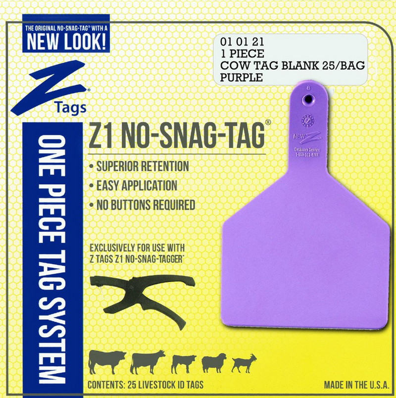 ACNZCOW-Cow-Purple New Z Cow Tags Blank 25's