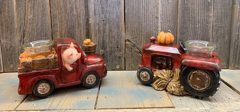 BG8CHP037 Candle Holder - Resin Red Truck w/Pumpkins