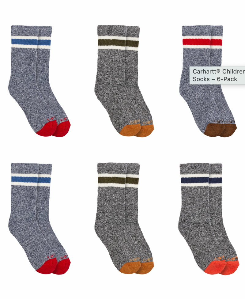CLSC0146J-M-Assorted Socks Carhartt Junior's 6 Pair- Synthetic Blend Midweight