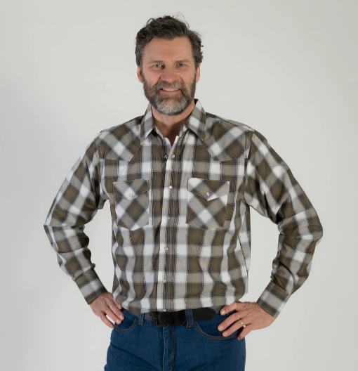 CLI30D02-M-Khaki MWG Mens L/S Snap Shirt -  Plaid