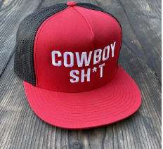 CL038-2 Cowboy Sh*t Cap- Flat Brim - Red/Black- White Embroidery