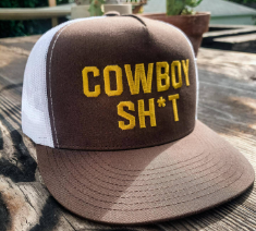 CL007 Cowboy Sh*t Cap- Flat Brim- Jasper- Brown/White- Gold Letters