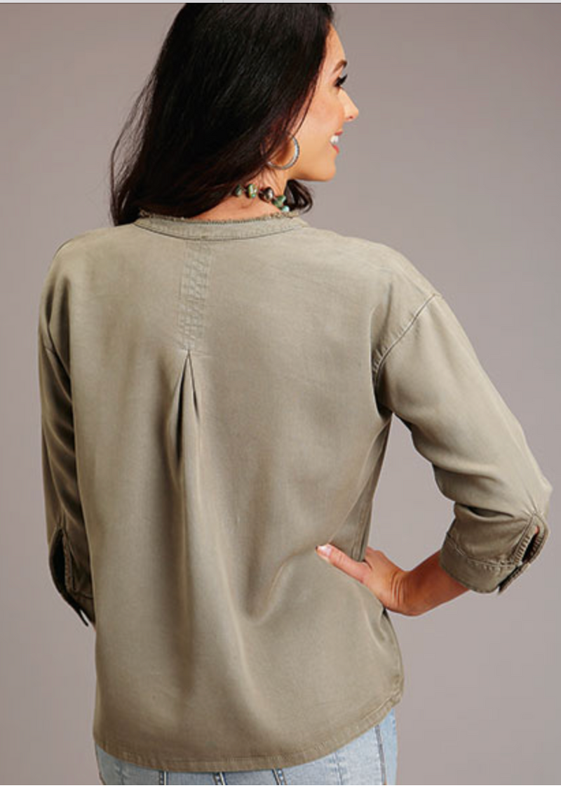 CL11-050-0565-2015 Womens Stetson L/S Shirt Olive Tencel Pullover