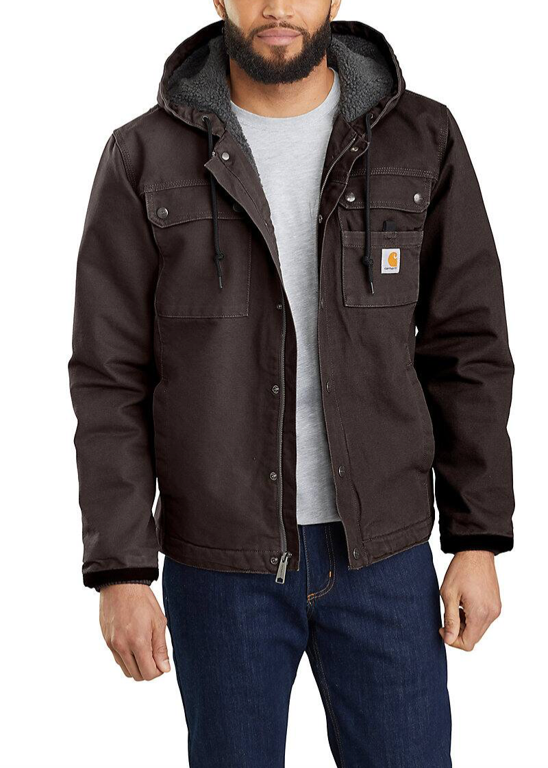 CL103826-L-Dk Brown Carhartt Utility Jacket Relaxed Fit- Washed Duck Sherpa Lined