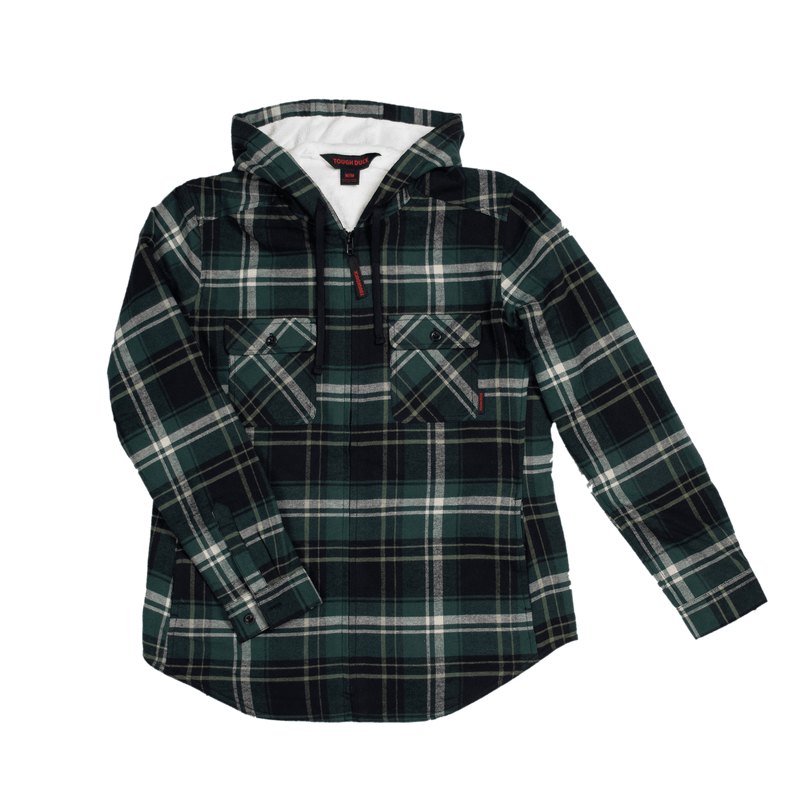 CLWS121-M-Grn/Blk Womens Plush Pile-Lined Flannel Zip