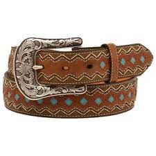 CLA1518202 Belt Ladies Ariat Turq Diamond Red Stitch