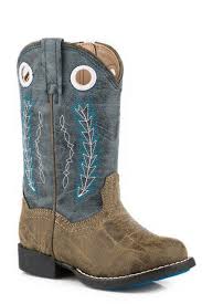 CL09-017-1222-2001 Brn Blue Cowboy Boot Roper "Hole In the Wall" Toddlers