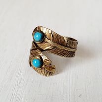 BGCJK20210220 Adjustable Ring - Brass Feather