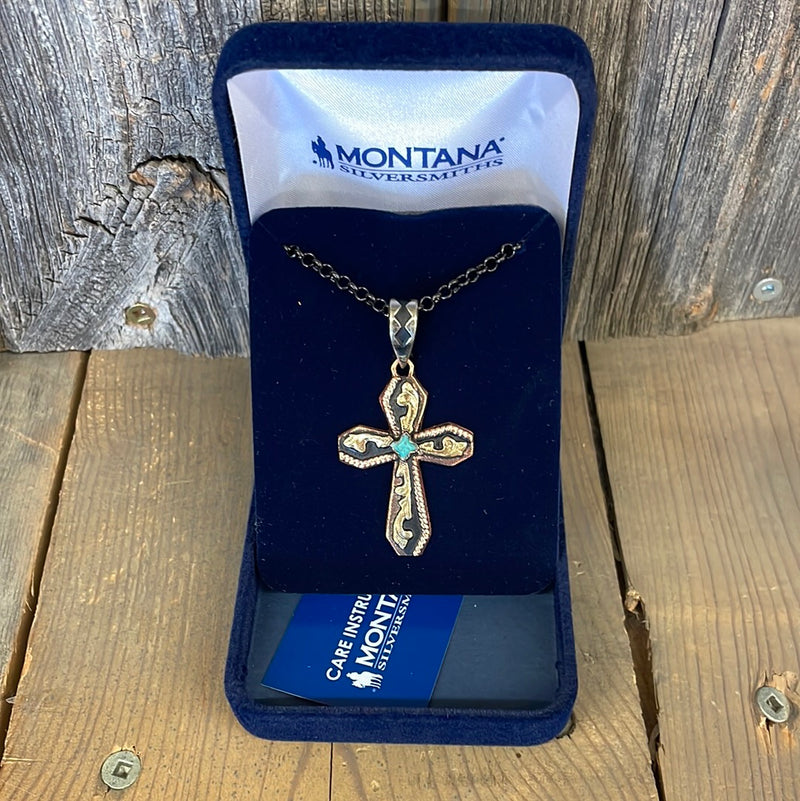 BGNC4777 Necklace- Tri-Tone Cross