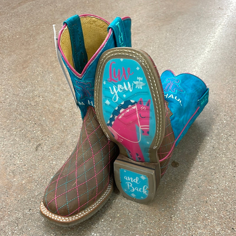 CL09-018-0200-0003-13-Blu/Pink Childrens Tin Haul Cowboy Boots