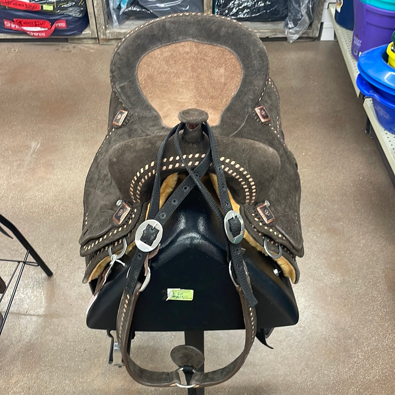 TK50031 Barrel Racing Saddle Super Lite 14" Dark Grey Tan Buckstitch/Seat