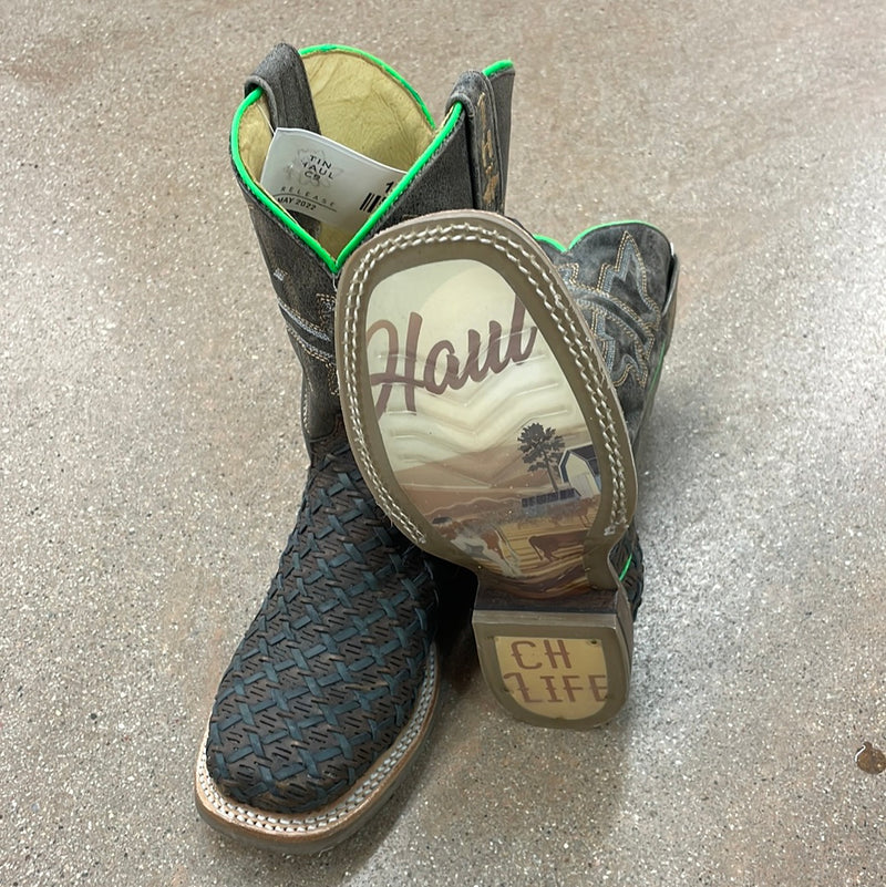CL09-018-0200-0003-1-Brn/Grn Childrens Tin Haul Cowboy Boots