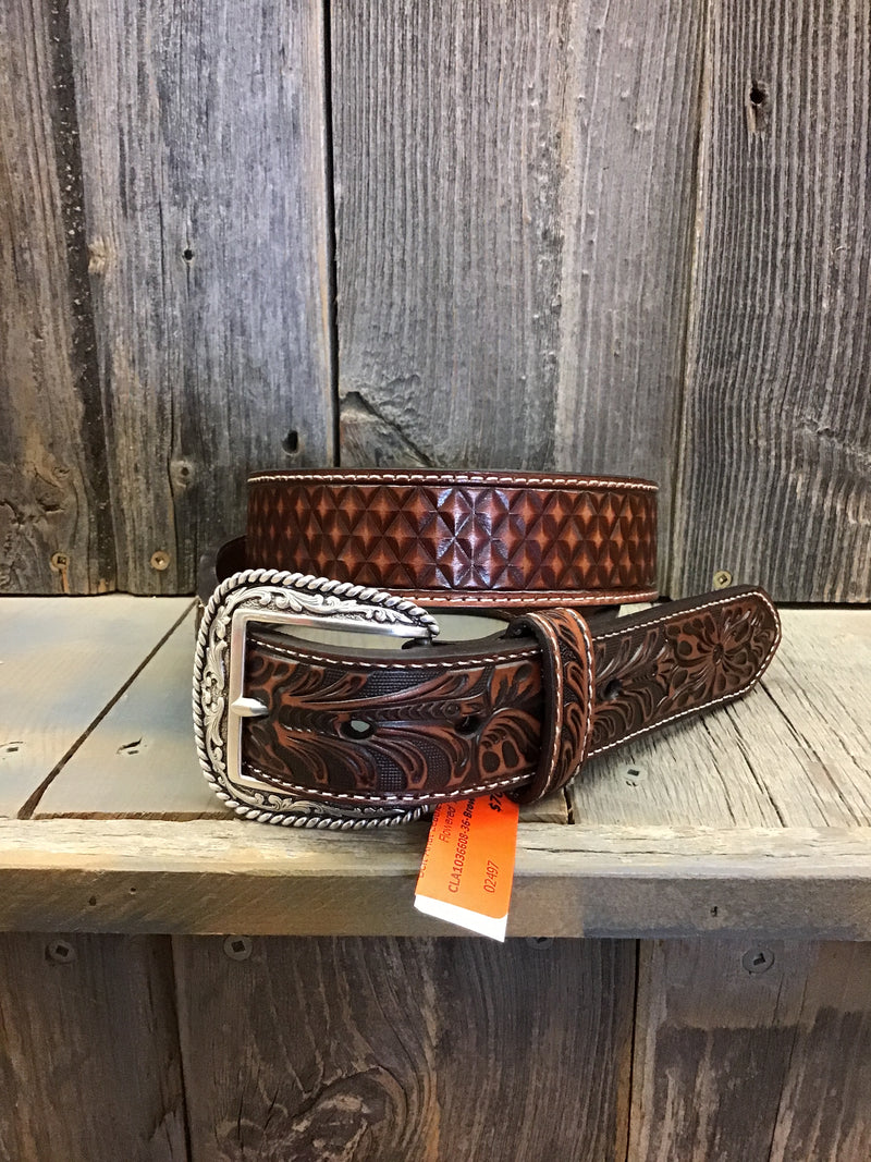 CLA1036608-34-Brown Belt Ariat Leather Basket Weave Flowered Tabs