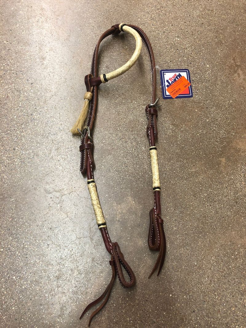 TKWB3058 Headstall - One Ear Latigo Leather/Rawhide w/Ties