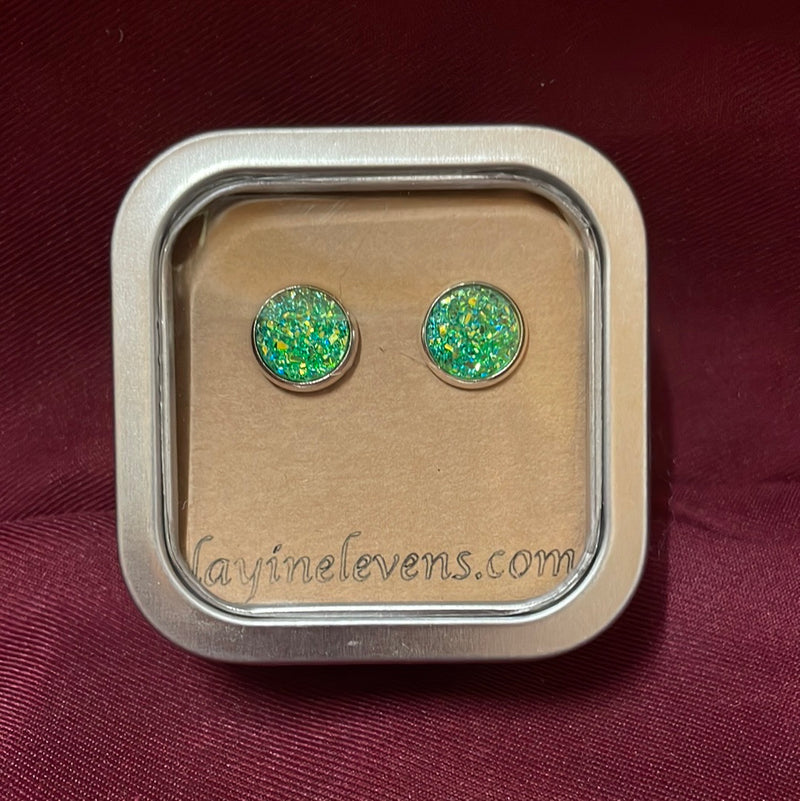 BGLAYINELEVANS--Slv/EmGr Layin Elevans Earrings