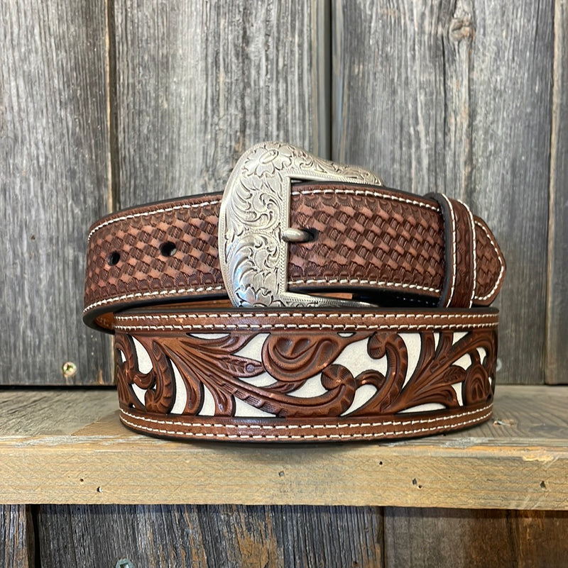 CLN210003808 Belt Men's Floral Pierced Double Stitch