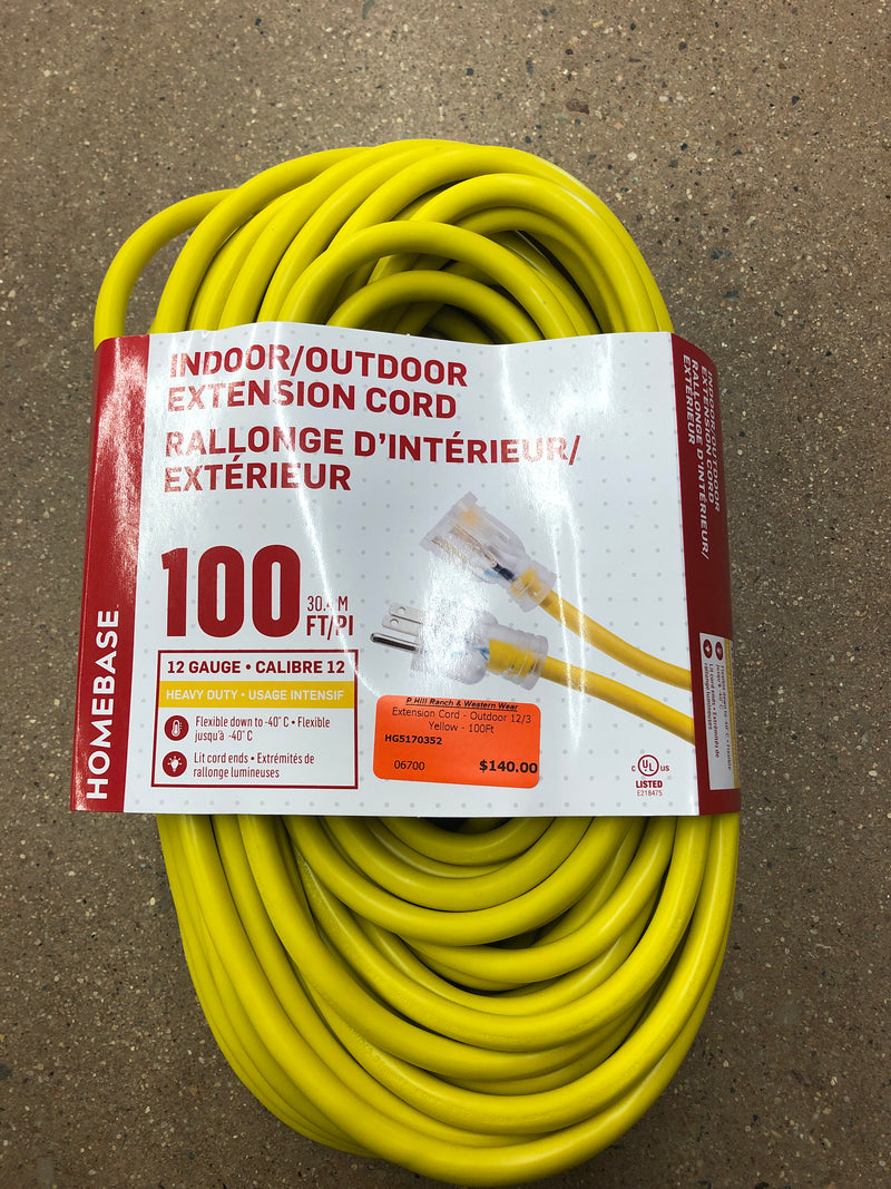 HG5170352 Extension Cord - Outdoor 12/3 Yellow - 100Ft