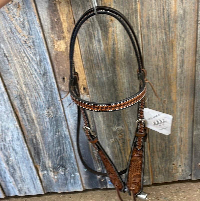 TKWB2041 Headstall Straight Browband w/ Carved Sunflower Dark Oil
