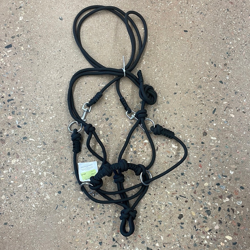 TKRH3358 Bitless Rope Halter w/ Braided Noseband & Roping Reins Assorted