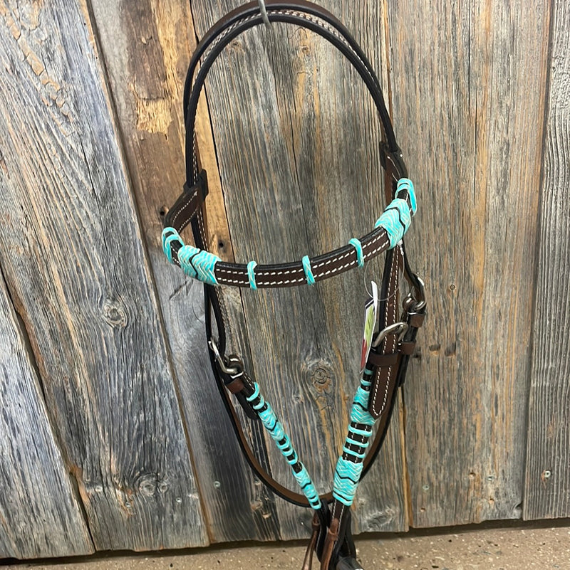 TKWB2928 Headstall Browband Dark Oil w/ Turquoise RH Knots & Ties