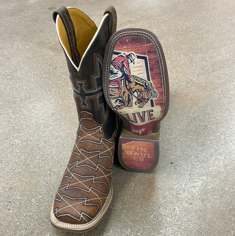 CL12-020-0001-0001-9 D-Brn/Orng Mens Tin Haul Cowboy Boots