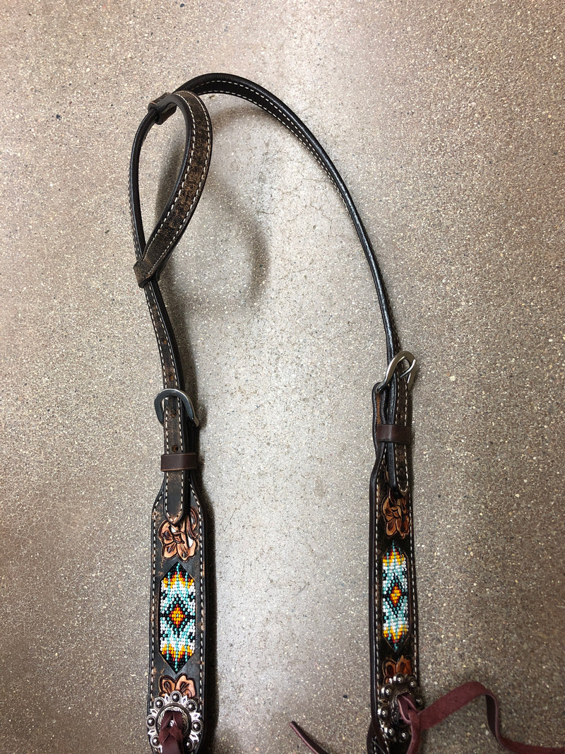 TKX0206-500 Circle Y - Headstall - Beaded - Black & Orange