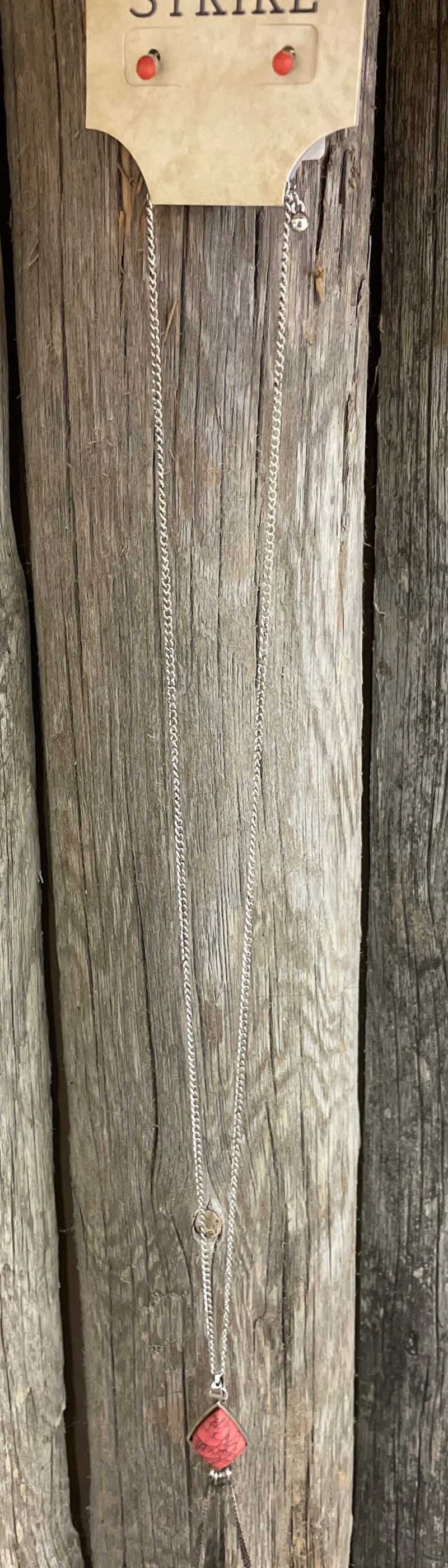 BGDEN1016SBCO Jewerly Set- Antique Silver w/Diamond Stud-Pink