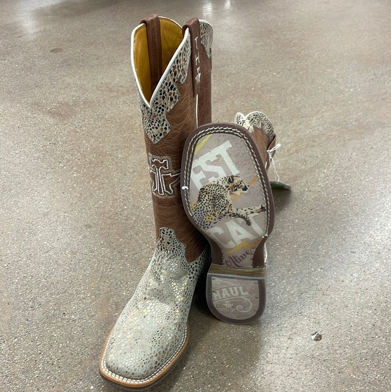 CL14-021-0001-0005-7 B-WhteBrn Womens Tin Haul Cowboy Boots