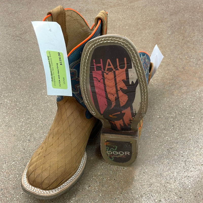CL09-018-0200-0003-13-Nav/Orng Childrens Tin Haul Cowboy Boots