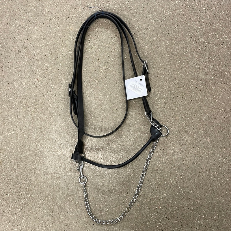 TKCH2025-BLK-05 Cow Halter Leather Rounded- w/ Lead Shank Black