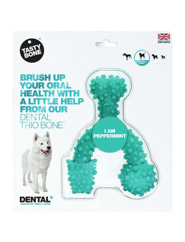 PSD868-74676 Dog Toy Dental LARGE Trio Bone Peppermint